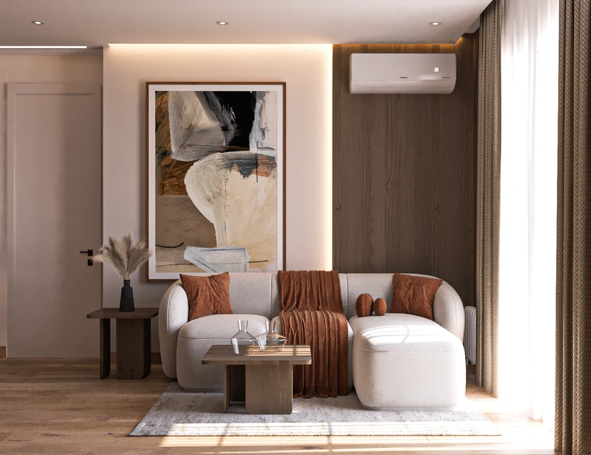 Дизайнерская студия 52 кв.м.: современная роскошь и естественные тона