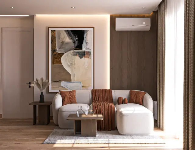 Studio design de 52 m² : luxe moderne et tons naturels